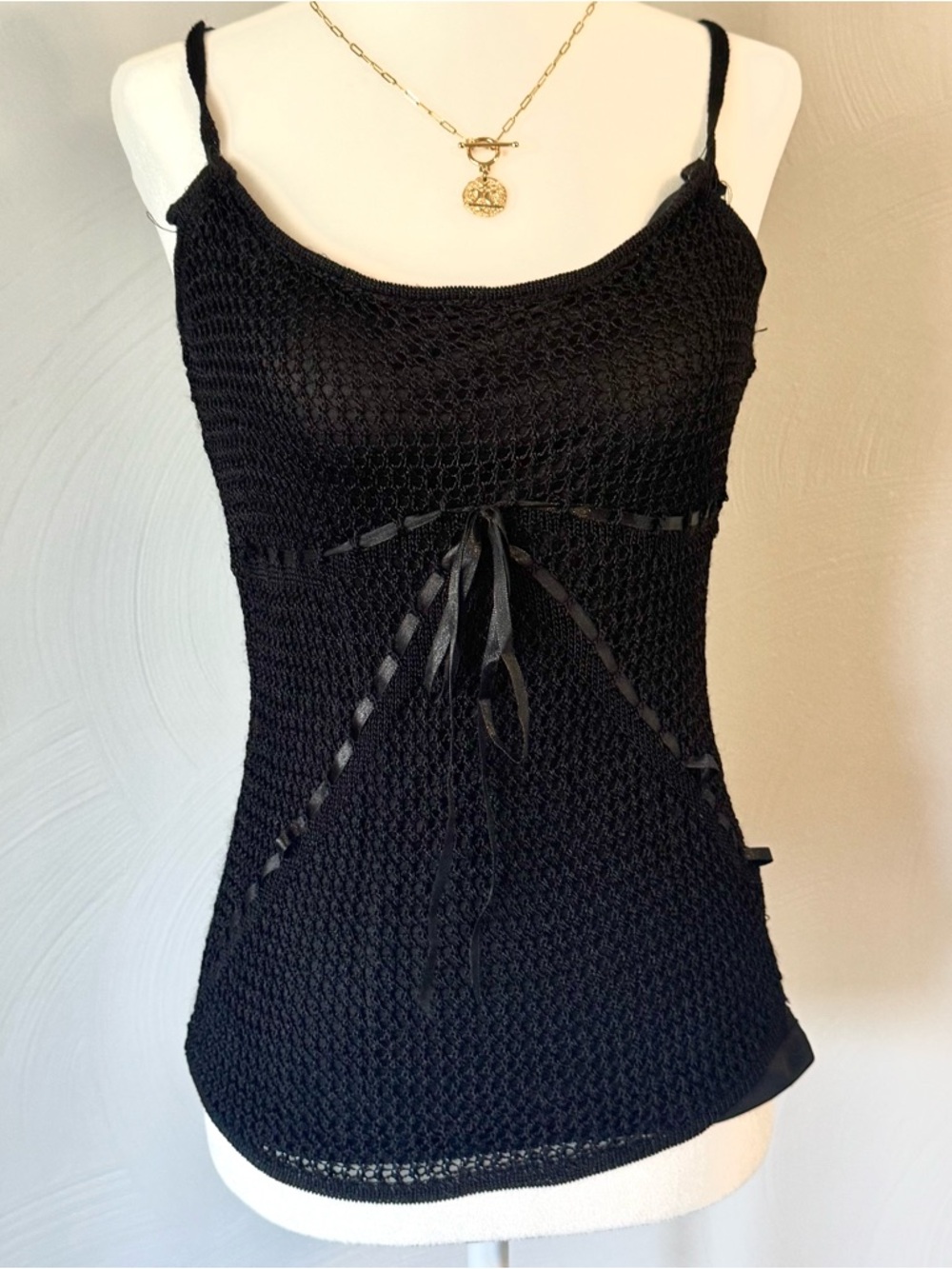 Apt. 9 Black Crochet Cami Tank Top Womens Size S Fairy Grunge Y2K VTG
